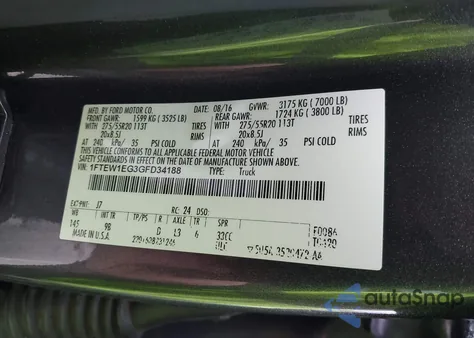 2016 Ford F-150 Platinum from USA, damaged, VIN 1FTEW1EG3GFD34188